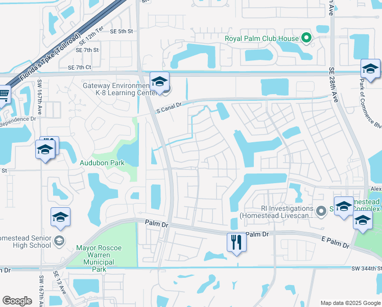 map of restaurants, bars, coffee shops, grocery stores, and more near 1916 Southeast 14th Court in Homestead