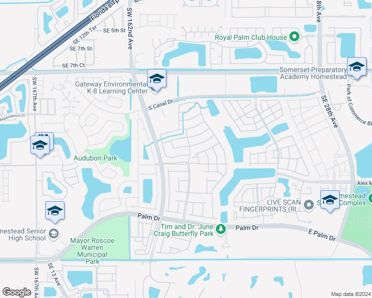 map of restaurants, bars, coffee shops, grocery stores, and more near 1940 Southeast 14th Court in Homestead
