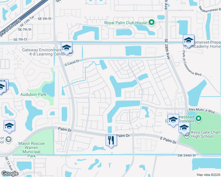 map of restaurants, bars, coffee shops, grocery stores, and more near 1525 Southeast 20th Place in Homestead
