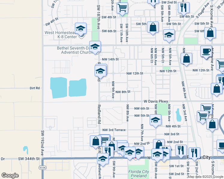 map of restaurants, bars, coffee shops, grocery stores, and more near 873 Northwest 9th Avenue in Homestead