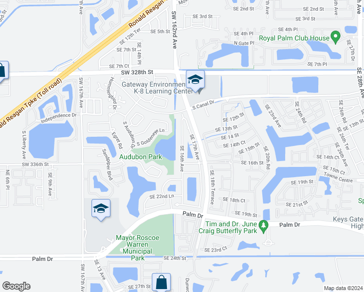 map of restaurants, bars, coffee shops, grocery stores, and more near 1420 Southeast 16th Avenue in Homestead