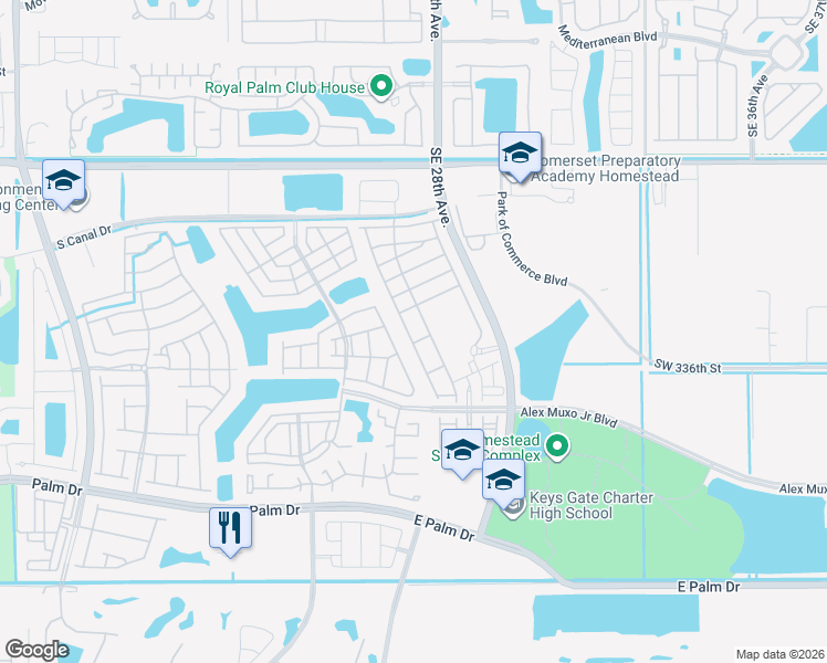 map of restaurants, bars, coffee shops, grocery stores, and more near 1427 Southeast 26th Avenue in Homestead