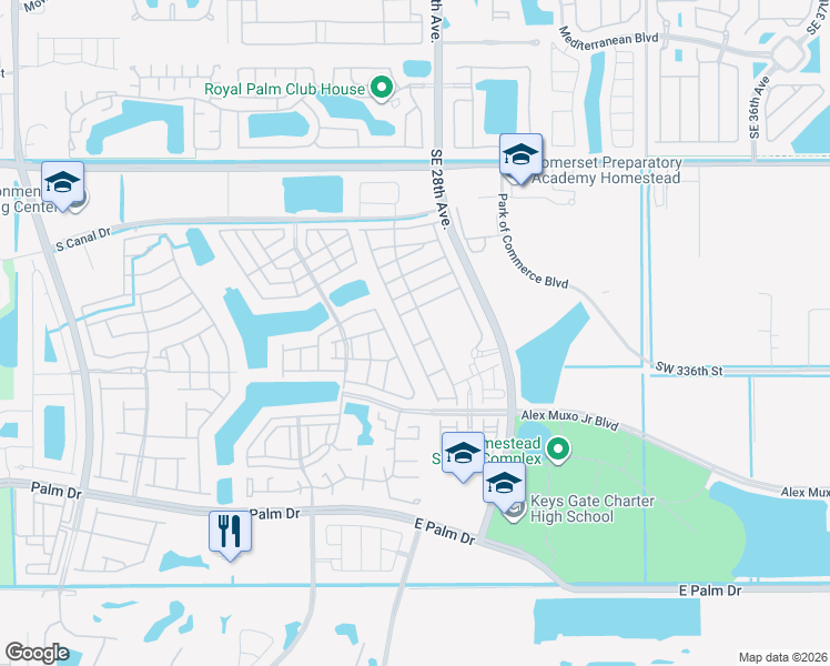 map of restaurants, bars, coffee shops, grocery stores, and more near 1427 Southeast 26th Avenue in Homestead
