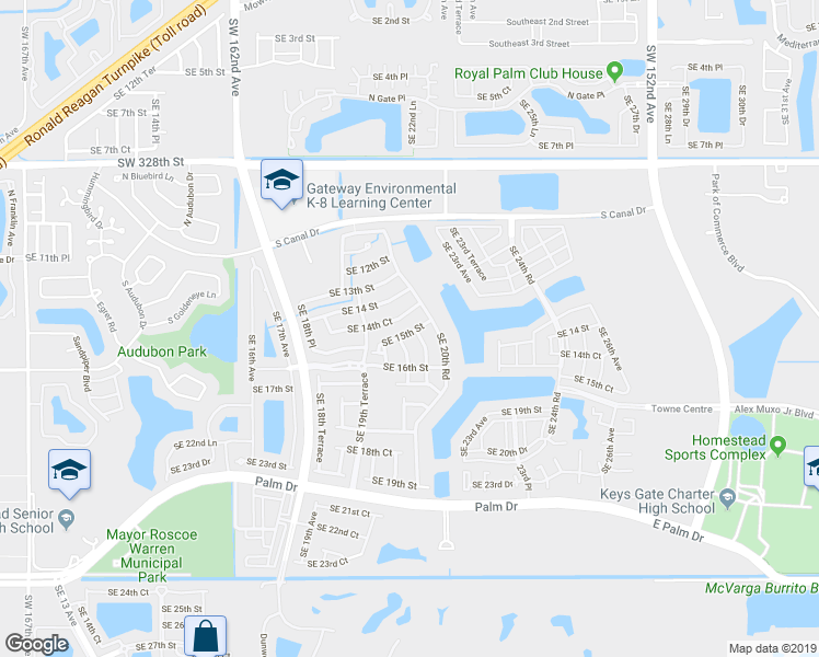 map of restaurants, bars, coffee shops, grocery stores, and more near 1525 Southeast 20th Place in Homestead