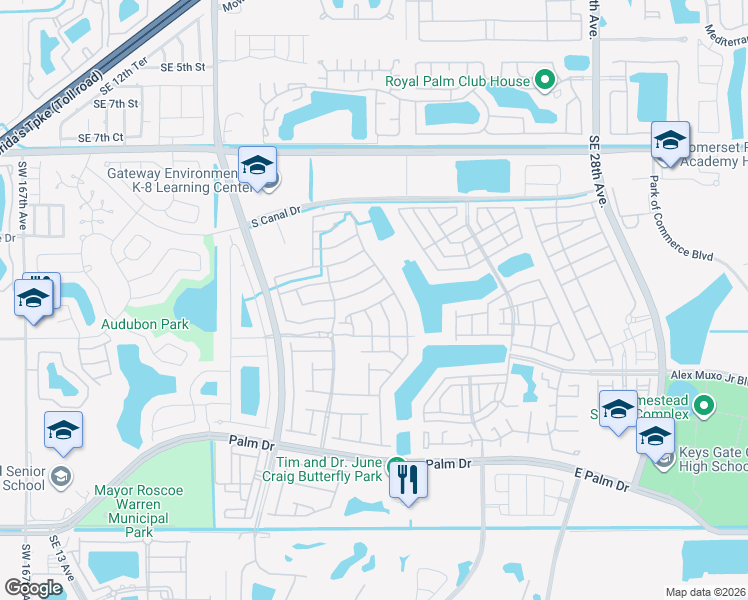 map of restaurants, bars, coffee shops, grocery stores, and more near 1525 Southeast 20th Place in Homestead