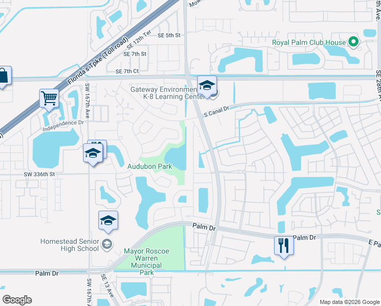 map of restaurants, bars, coffee shops, grocery stores, and more near 1442 Southeast 16th Avenue in Homestead