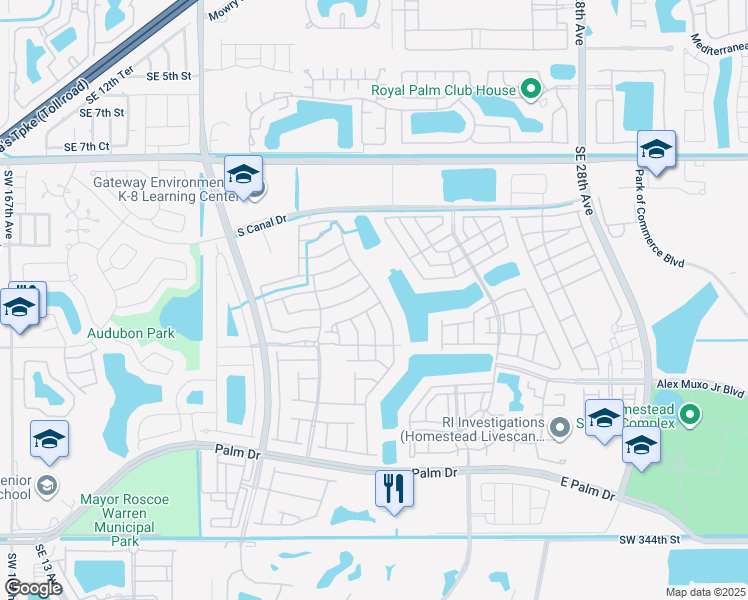 map of restaurants, bars, coffee shops, grocery stores, and more near 1525 Southeast 20th Place in Homestead