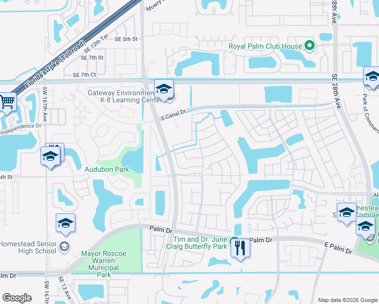 map of restaurants, bars, coffee shops, grocery stores, and more near 1892 Southeast 14 Street in Homestead