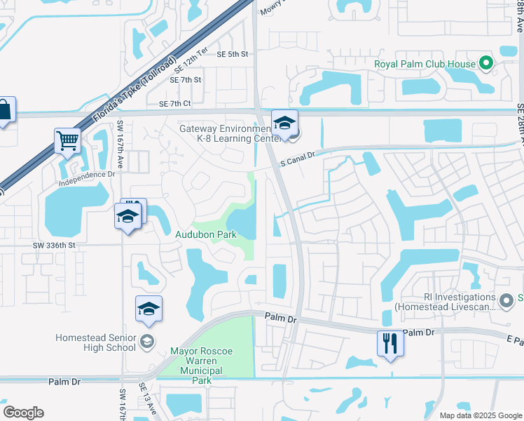 map of restaurants, bars, coffee shops, grocery stores, and more near 1442 Southeast 16th Avenue in Homestead