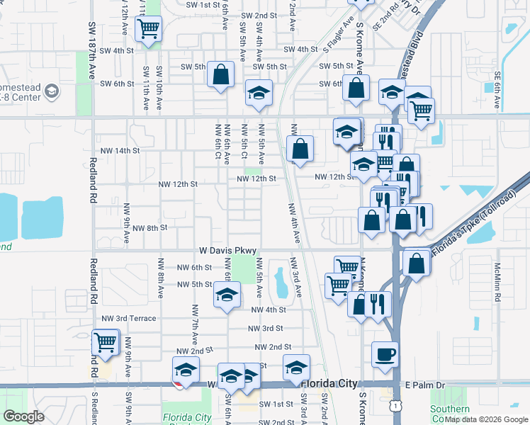 map of restaurants, bars, coffee shops, grocery stores, and more near 825 Northwest 5th Avenue in Florida City