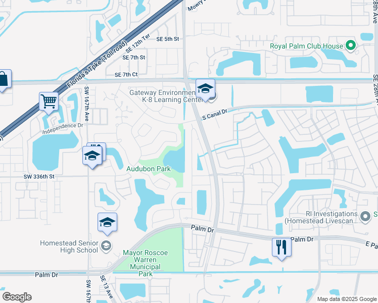 map of restaurants, bars, coffee shops, grocery stores, and more near 1442 Southeast 16th Avenue in Homestead