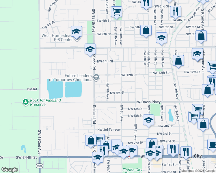 map of restaurants, bars, coffee shops, grocery stores, and more near 945 Northwest 9th Avenue in Florida City