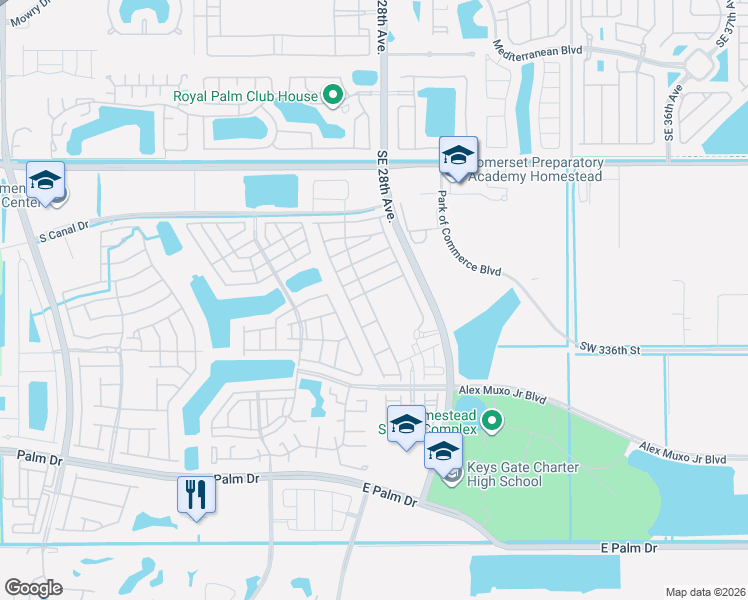 map of restaurants, bars, coffee shops, grocery stores, and more near 2656 Southeast 13th Court in Homestead
