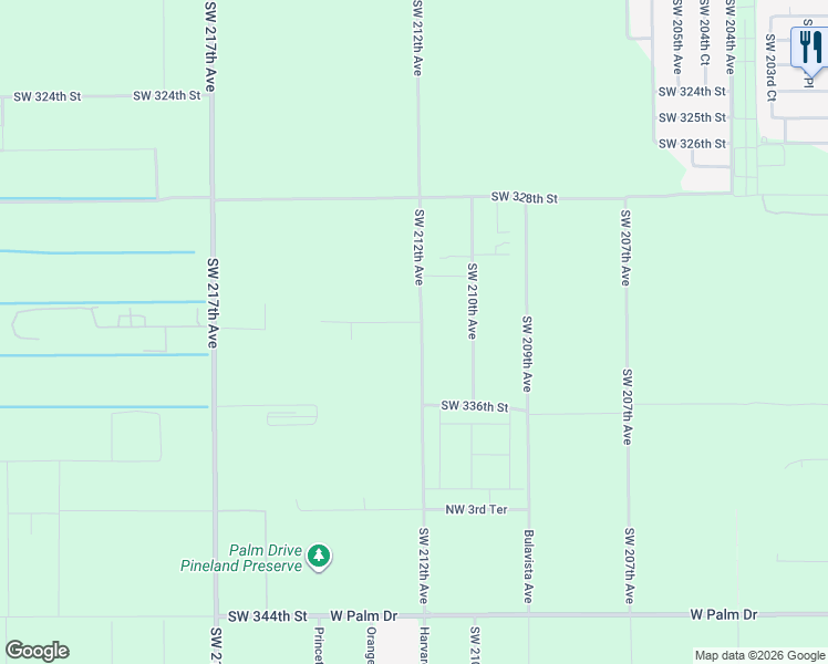 map of restaurants, bars, coffee shops, grocery stores, and more near 33300 Southwest 212th Avenue in Homestead