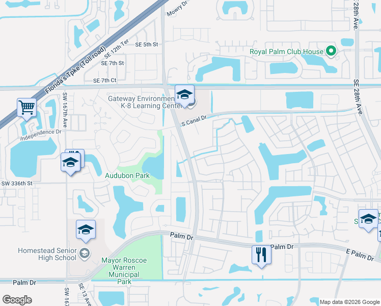 map of restaurants, bars, coffee shops, grocery stores, and more near 1865 Southeast 13th Street in Homestead