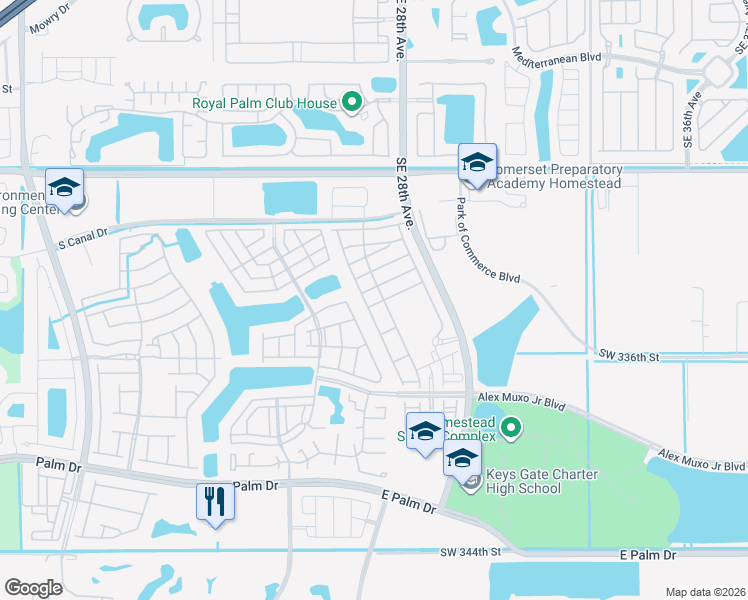 map of restaurants, bars, coffee shops, grocery stores, and more near 2621 Southeast 13th Street in Homestead