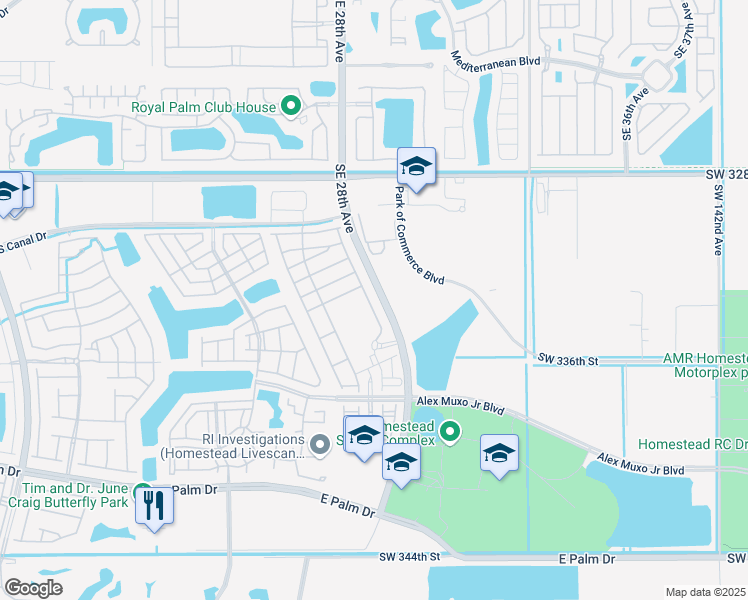 map of restaurants, bars, coffee shops, grocery stores, and more near 1381 Southeast 27th Terrace in Homestead