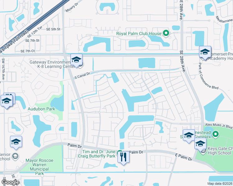 map of restaurants, bars, coffee shops, grocery stores, and more near 1441 Southeast 20th Road in Homestead