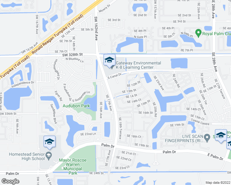 map of restaurants, bars, coffee shops, grocery stores, and more near 1851 Southeast 13th Street in Homestead