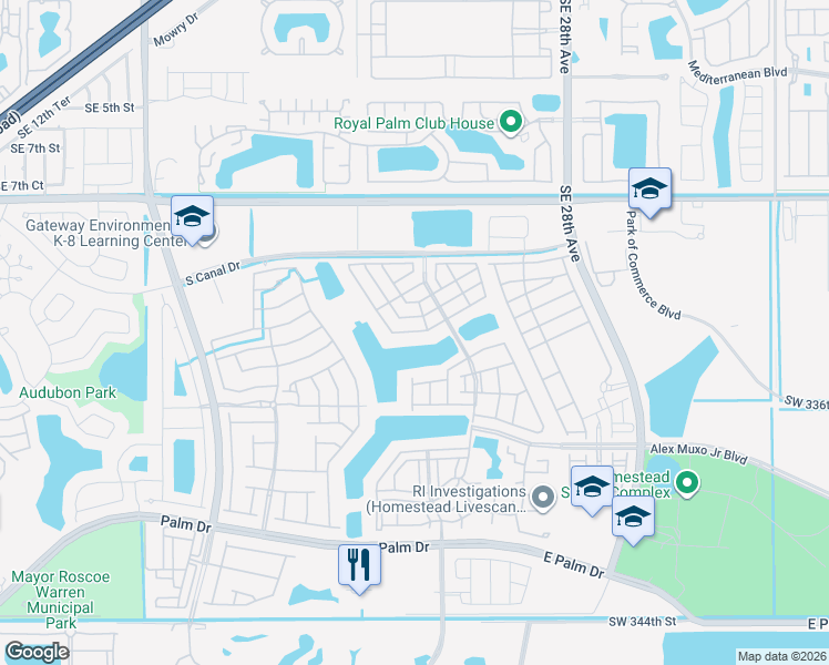 map of restaurants, bars, coffee shops, grocery stores, and more near 2364 Southeast 12th Court in Homestead