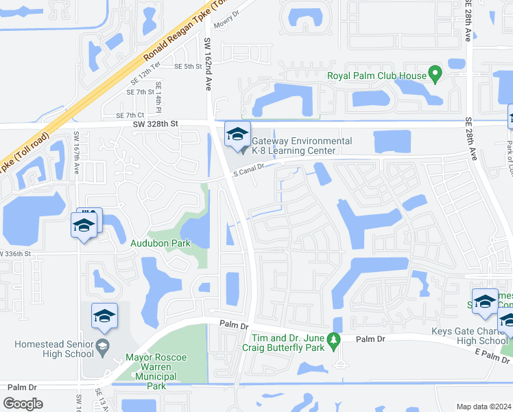 map of restaurants, bars, coffee shops, grocery stores, and more near 1865 Southeast 13th Street in Homestead