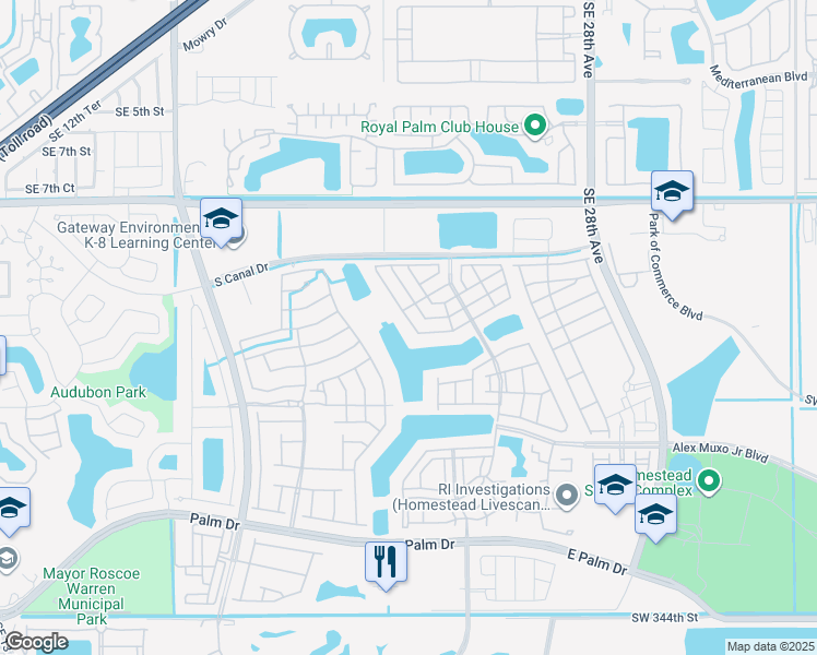 map of restaurants, bars, coffee shops, grocery stores, and more near Southeast 23rd Avenue in Homestead
