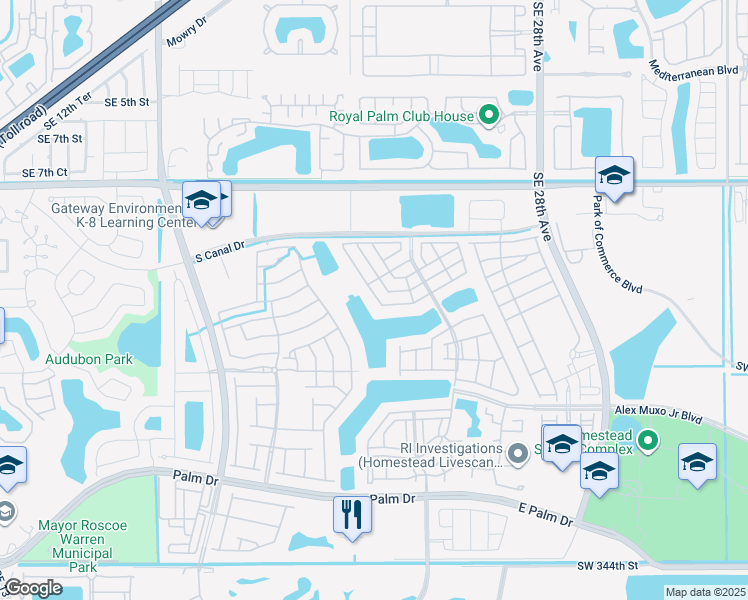 map of restaurants, bars, coffee shops, grocery stores, and more near Southeast 23rd Avenue in Homestead
