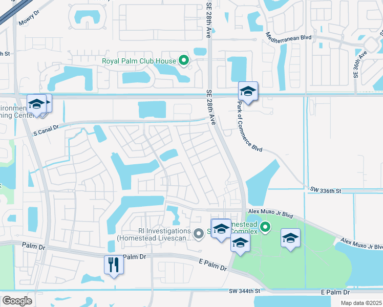 map of restaurants, bars, coffee shops, grocery stores, and more near 2621 Southeast 13th Street in Homestead