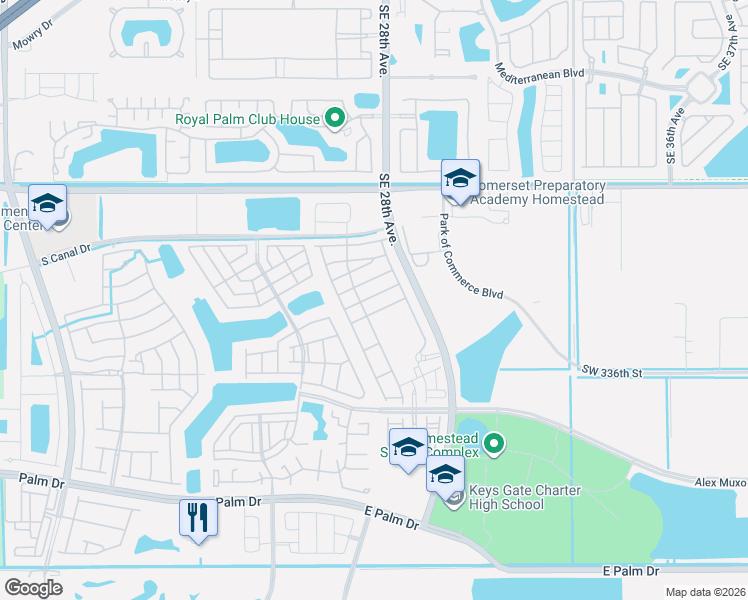 map of restaurants, bars, coffee shops, grocery stores, and more near 2656 Southeast 13th Court in Homestead