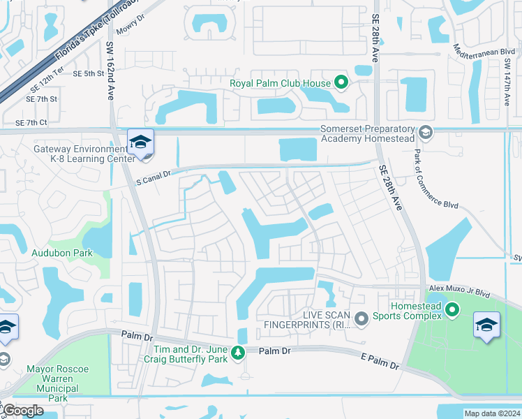 map of restaurants, bars, coffee shops, grocery stores, and more near Southeast 23rd Avenue in Homestead