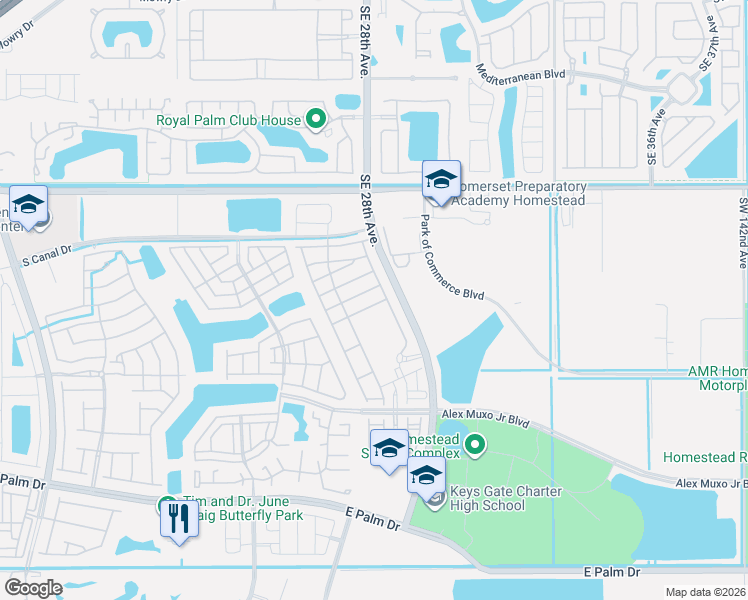 map of restaurants, bars, coffee shops, grocery stores, and more near 2656 Southeast 13th Court in Homestead