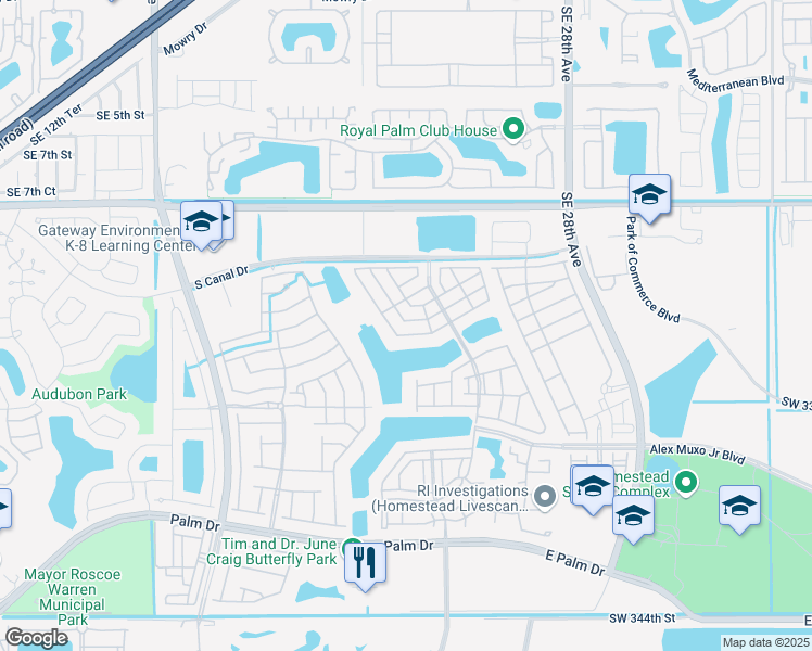 map of restaurants, bars, coffee shops, grocery stores, and more near 2364 Southeast 12th Court in Homestead