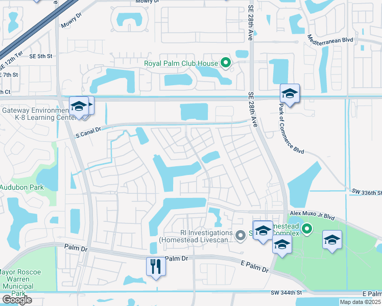 map of restaurants, bars, coffee shops, grocery stores, and more near 2364 Southeast 12th Court in Homestead