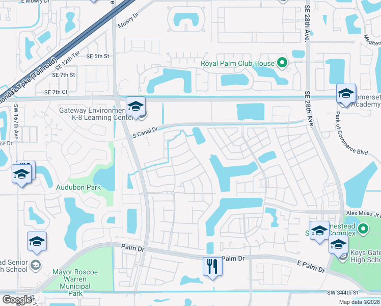 map of restaurants, bars, coffee shops, grocery stores, and more near 2037 Southeast 14 Street in Homestead