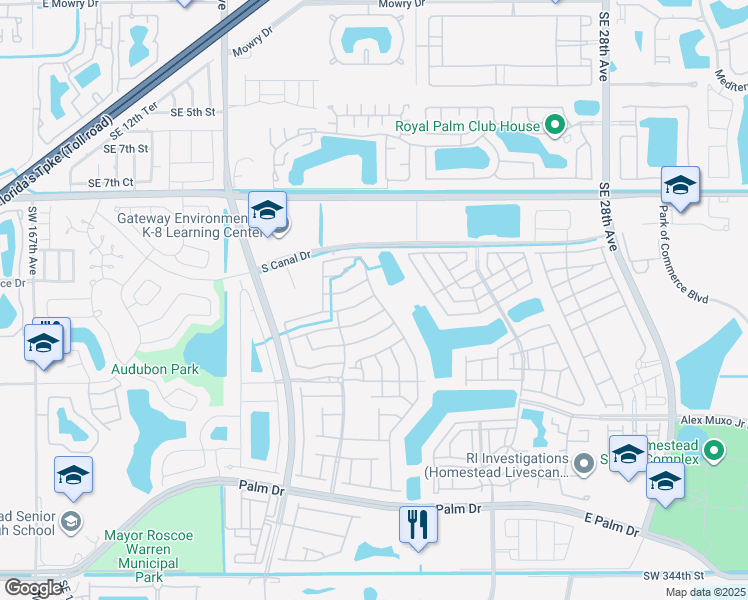 map of restaurants, bars, coffee shops, grocery stores, and more near 2037 Southeast 14 Street in Homestead