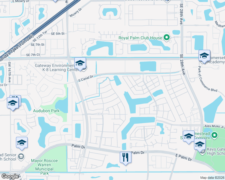 map of restaurants, bars, coffee shops, grocery stores, and more near 2037 Southeast 14 Street in Homestead