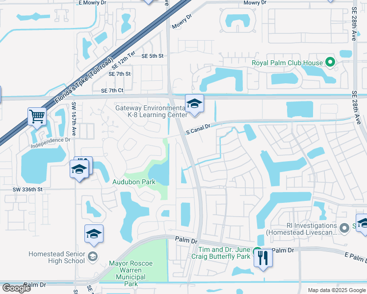 map of restaurants, bars, coffee shops, grocery stores, and more near 1301 Southeast 17th Avenue in Homestead