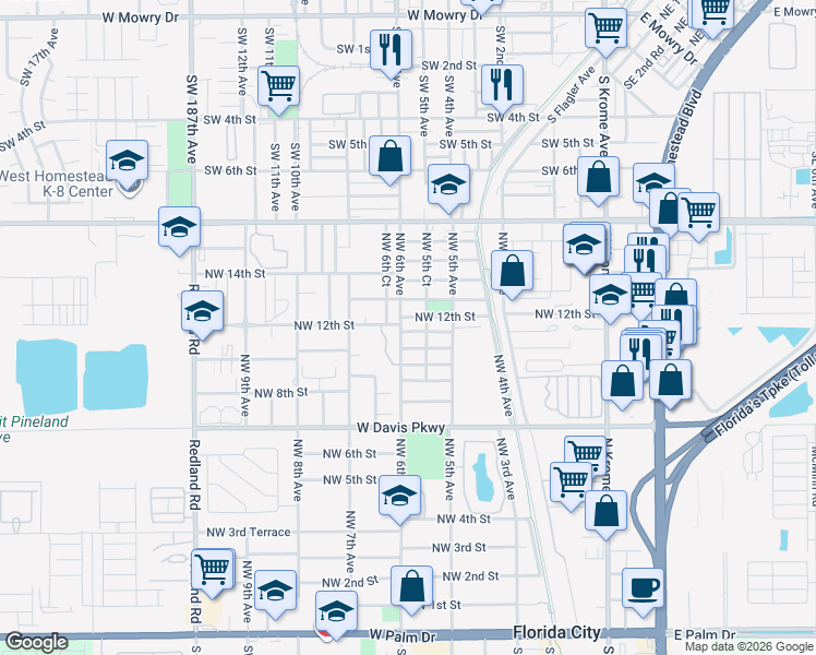 map of restaurants, bars, coffee shops, grocery stores, and more near 927 Northwest 6th Avenue in Florida City