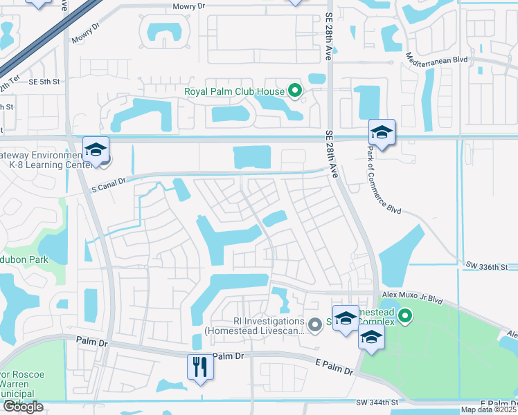 map of restaurants, bars, coffee shops, grocery stores, and more near 2492 Southeast 11th Court in Homestead