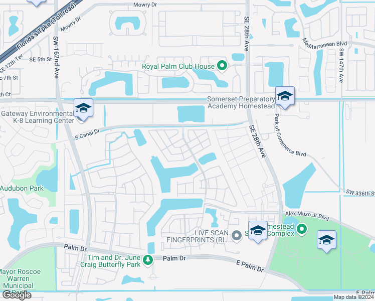 map of restaurants, bars, coffee shops, grocery stores, and more near 2378 Southeast 12th Street in Homestead