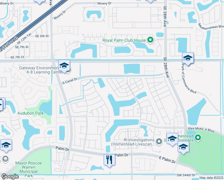 map of restaurants, bars, coffee shops, grocery stores, and more near 2344 Southeast 11th Street in Homestead