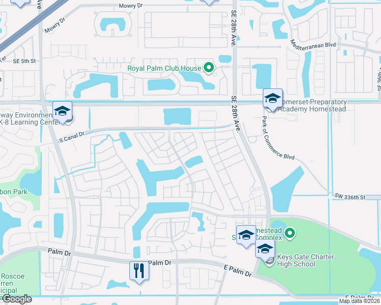 map of restaurants, bars, coffee shops, grocery stores, and more near 2492 Southeast 11th Court in Homestead