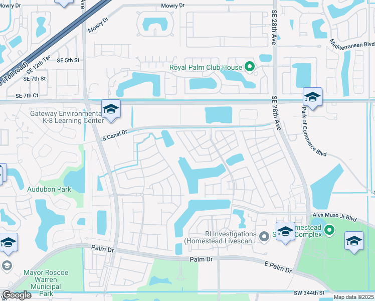 map of restaurants, bars, coffee shops, grocery stores, and more near 2344 Southeast 11th Street in Homestead
