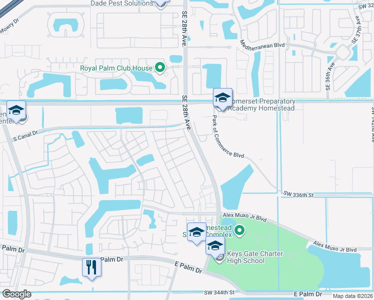 map of restaurants, bars, coffee shops, grocery stores, and more near 2681 Southeast 13th Court in Homestead