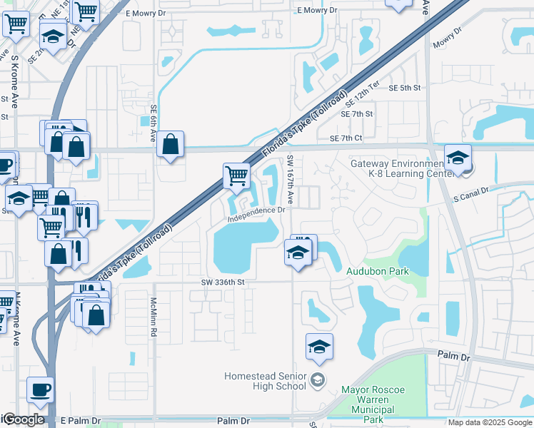 map of restaurants, bars, coffee shops, grocery stores, and more near 1135 North Franklin Avenue in Homestead