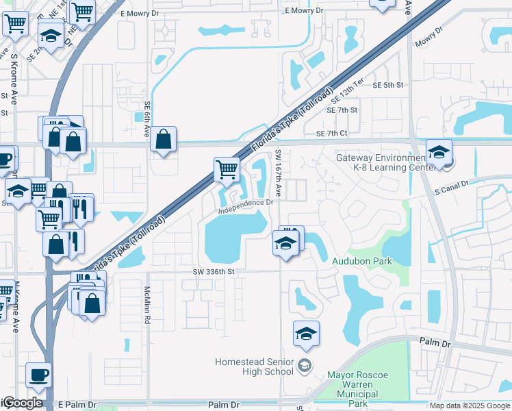 map of restaurants, bars, coffee shops, grocery stores, and more near 1135 North Franklin Avenue in Homestead