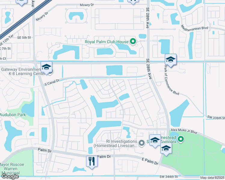 map of restaurants, bars, coffee shops, grocery stores, and more near 2473 Southeast 11th Street in Homestead