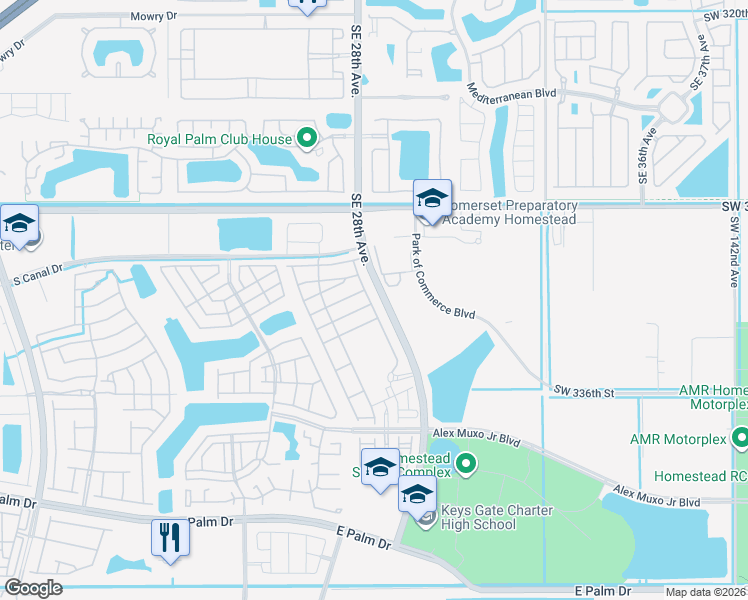 map of restaurants, bars, coffee shops, grocery stores, and more near 2681 Southeast 13th Court in Homestead