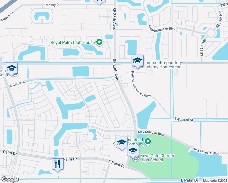 map of restaurants, bars, coffee shops, grocery stores, and more near 2681 Southeast 13th Court in Homestead