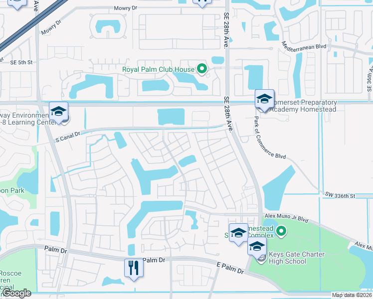 map of restaurants, bars, coffee shops, grocery stores, and more near 1273 Southeast 26th Avenue in Homestead
